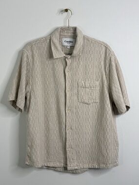 Corridor NYC Short Sleeve Button Up Woven Men's Size Medium Beige Designer